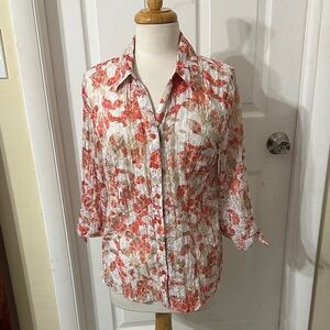 JM Collection Red and Orange Floral Button-Down Shirt